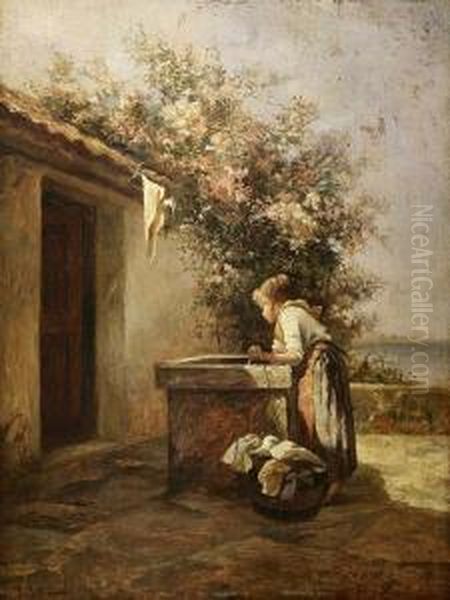 Madchen Am Brunnen Oil Painting by Leo Von Littrow