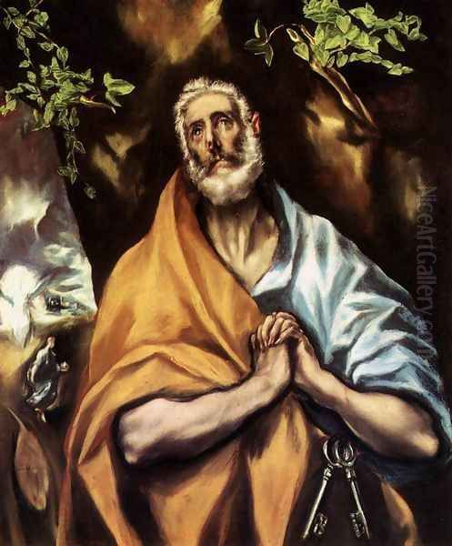 St Peter in Penitence c. 1605 Oil Painting by El Greco (Domenikos Theotokopoulos)