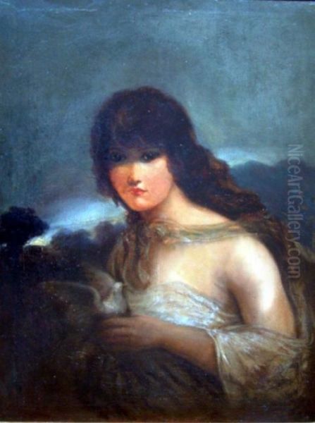 Girl Holding A Dove Oil Painting by Carl von Marr