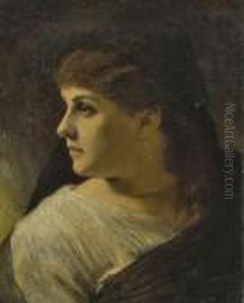 Junge Frau Mit Schwarzem Schleier Oil Painting by Gabriel Cornelius Von Max