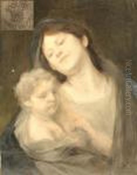 Mutter Mit Kind Oil Painting by Gabriel Cornelius Von Max