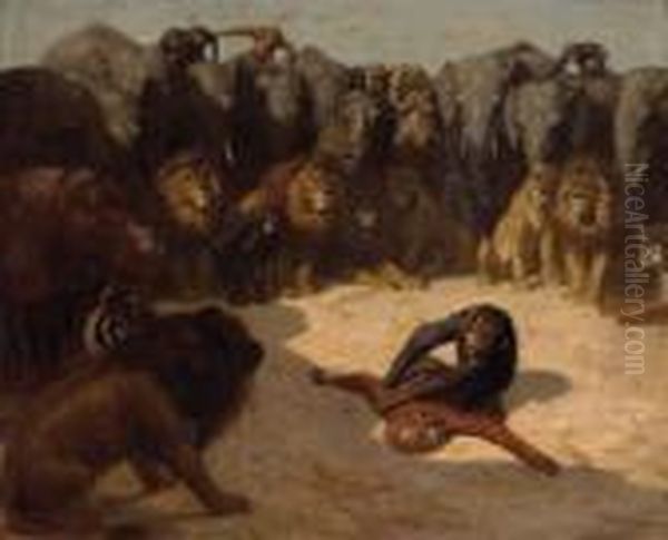 Streitende Affen Inmitten Von Afrikanischen Wildtieren Oil Painting by Gabriel Cornelius Von Max