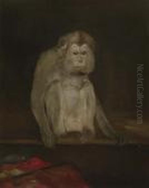 Seated Monkey. Oil Painting by Gabriel Cornelius Von Max