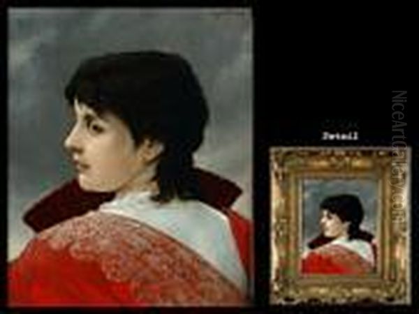 Portrait Einer Spanierin In Rotem Gewand Oil Painting by Gabriel Cornelius Von Max