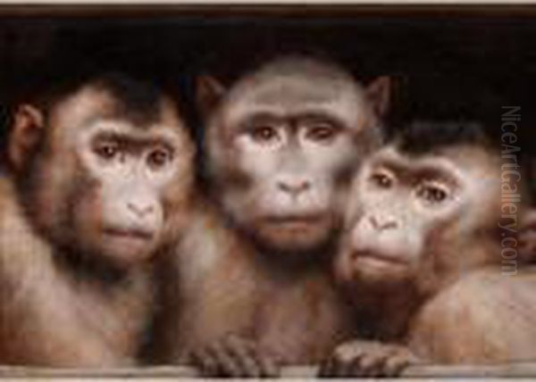 Three Monkeys Oil Painting by Gabriel Cornelius Von Max