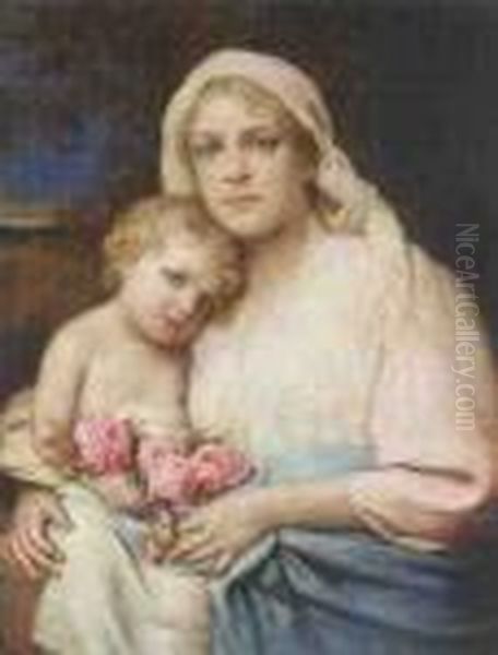 Mutter Mit Kind Oil Painting by Gabriel Cornelius Von Max