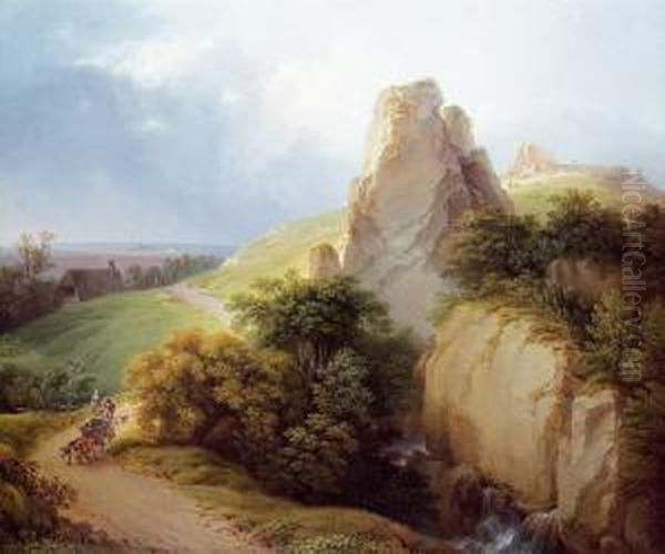 Gebirgige Landschaft Mit Ochsenkarren Oil Painting by Martin von Molitor