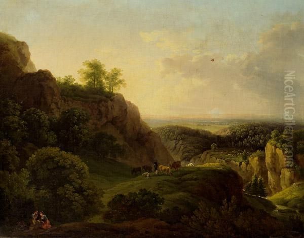 Blick In Ein Weites Tal Mit Hirten Und Weidetieren Oil Painting by Martin von Molitor