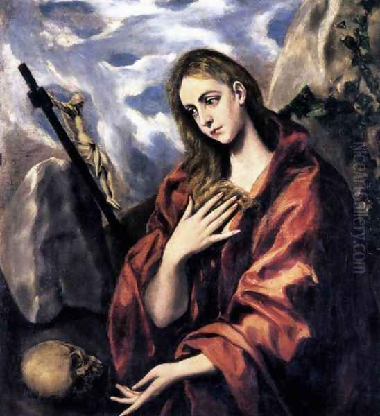 Mary Magdalen in Penitence 1585-90 Oil Painting by El Greco (Domenikos Theotokopoulos)