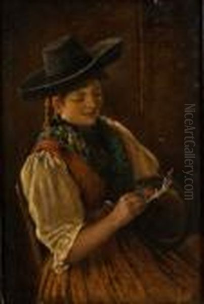 Tirolerin In Heimischer Tracht Oil Painting by Emma Von Muller