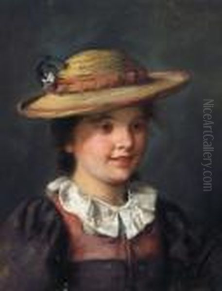 Junges Dirndl Mit Strohhut Oil Painting by Emma Von Muller