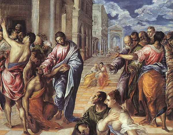 Christ Healing the Blind 1570s Oil Painting by El Greco (Domenikos Theotokopoulos)