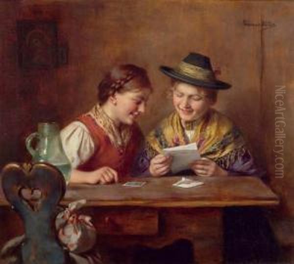 Two Girls Reading. Oil Painting by Emma Von Muller