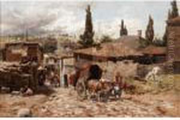 Balkan Street Scene Oil Painting by Rudolf Otto Von Ottenfeld