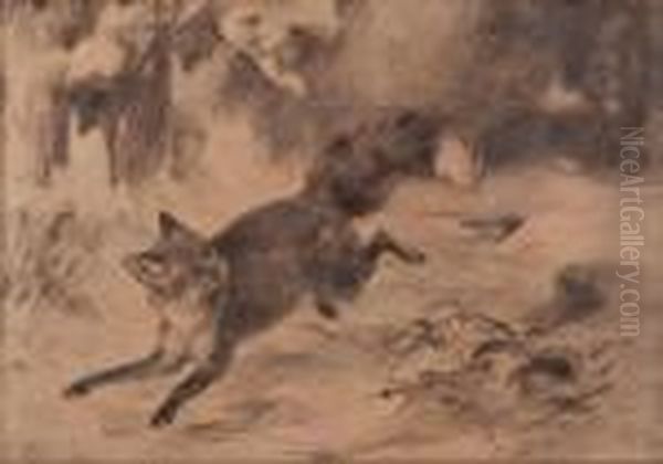 Rotfuchs Entflieht Dem Jager Oil Painting by Franz Xavier Von Pausinger