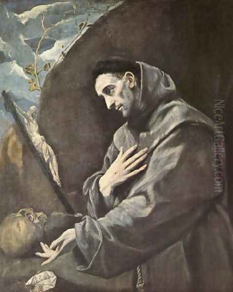 St Francis In Meditation Oil Painting by El Greco (Domenikos Theotokopoulos)