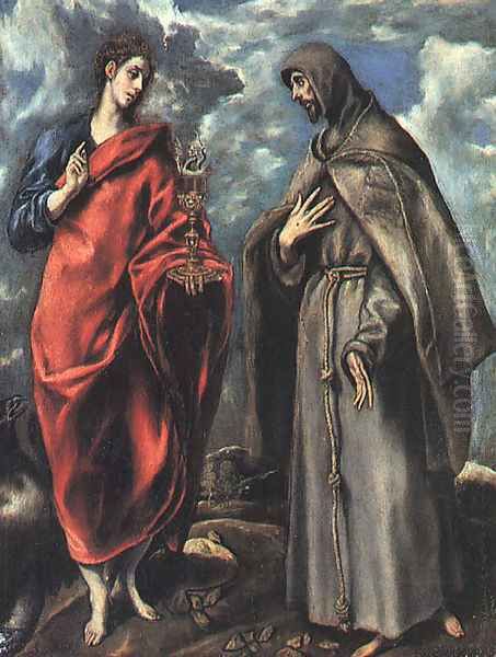 Saints John the Evangelist and Francis, 1600 Oil Painting by El Greco (Domenikos Theotokopoulos)