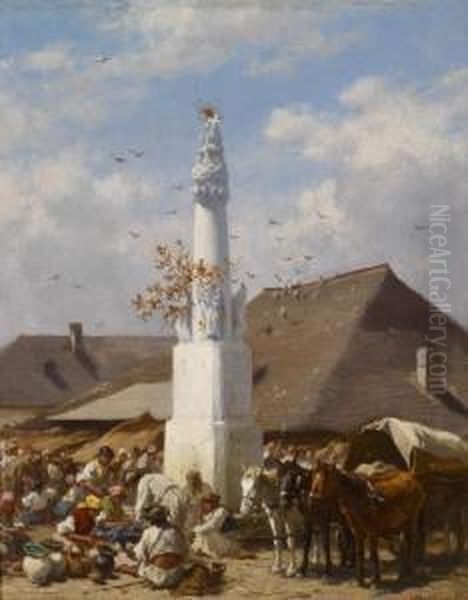 Pottery Marketin Szolnok Oil Painting by August Xaver Karl von Pettenkofen