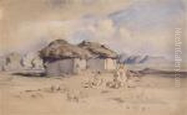 Hutten In Derpuszta Oil Painting by August Xaver Karl von Pettenkofen