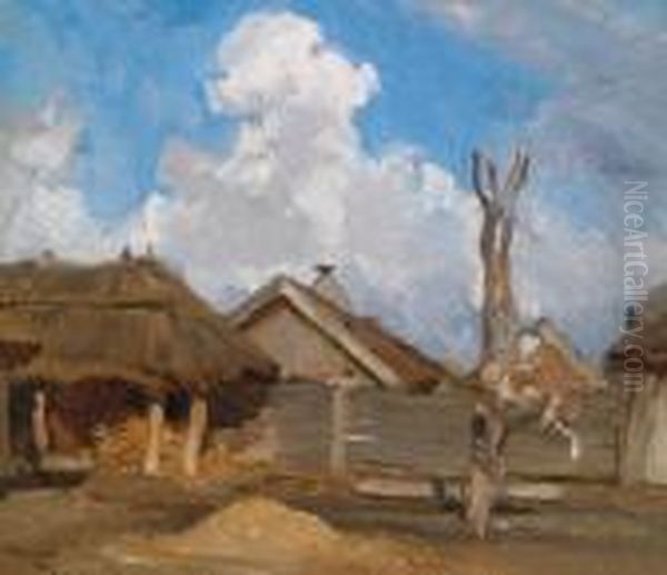 Hungarian Farmstead Oil Painting by August Xaver Karl von Pettenkofen