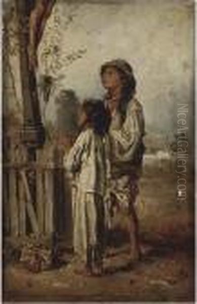 A Prayer At The Cross Oil Painting by August Xaver Karl von Pettenkofen