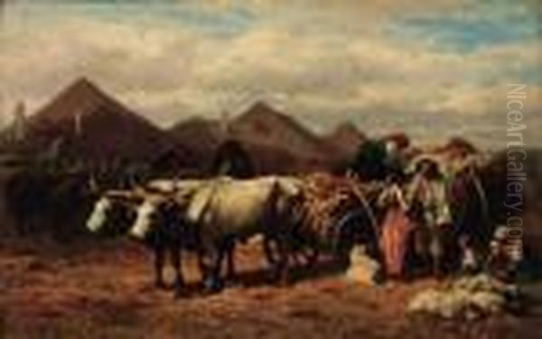 Loading A Wagon Oil Painting by August Xaver Karl von Pettenkofen