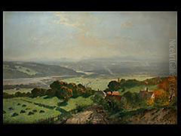 Blick In Die Tiefe Landschaft Des Voralpenbereichs Beiwolfratshausen Oil Painting by Richard Von Poschinger