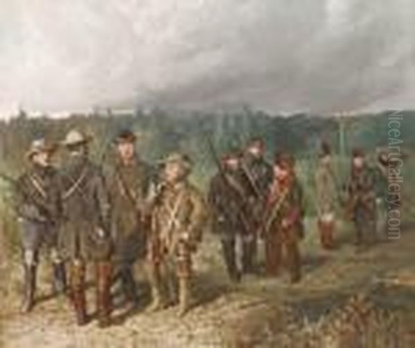 Hunting Party Of German Junkers Oil Painting by Ludwig Ferdinand Von Rayski