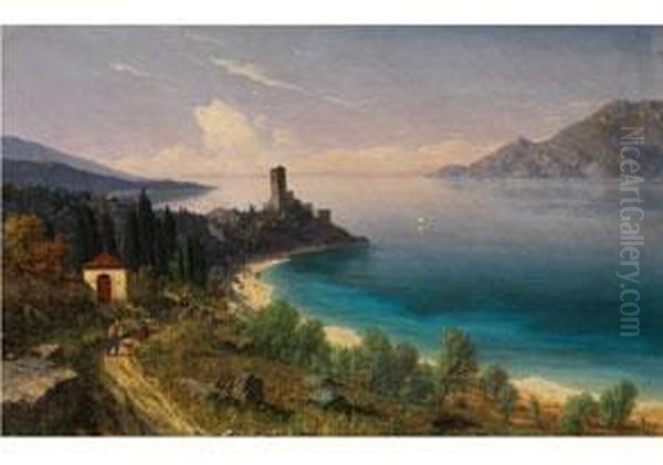 Blick Auf Malcesine Am Gardasee Oil Painting by Josef Von Schlogl