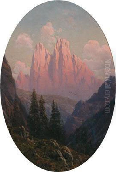 View Of The Cristallo Mountain Oil Painting by Josef Von Schlogl