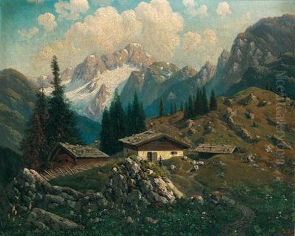 Dachstein Von Der Zwieselalpe Ausgesehen Oil Painting by Josef Von Schlogl