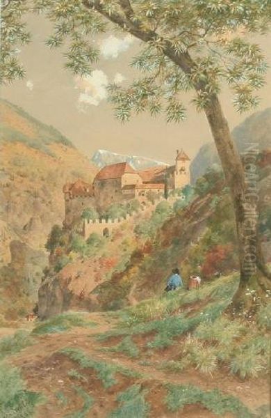 Schloss Runkelstein Bei Bozen Oil Painting by Josef Von Schlogl