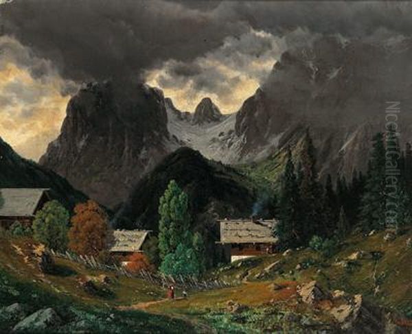 Veduta Del Muhlsturzhorner Oil Painting by Josef Von Schlogl