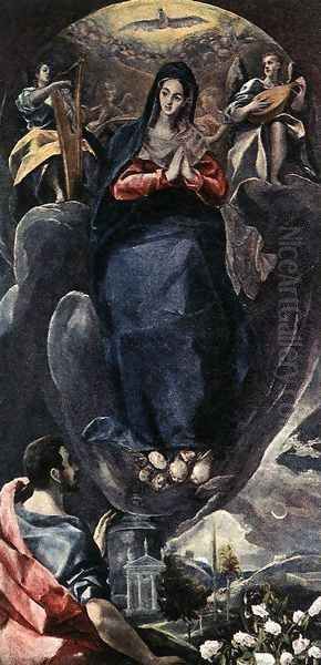 The Virgin of the Immaculate Conception and St John c. 1585 Oil Painting by El Greco (Domenikos Theotokopoulos)