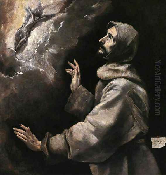 St Francis Receiving the Stigmata 1585-90 Oil Painting by El Greco (Domenikos Theotokopoulos)