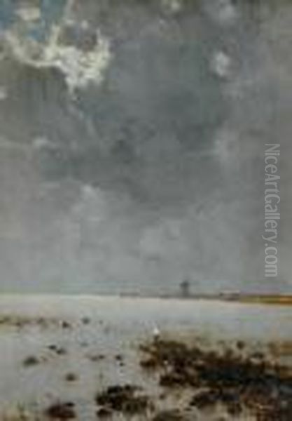 Approaching Storm Over A Lake Oil Painting by Bela Von Spanyi