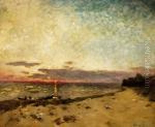 Sunset By The Lake Balaton Oil Painting by Bela Von Spanyi