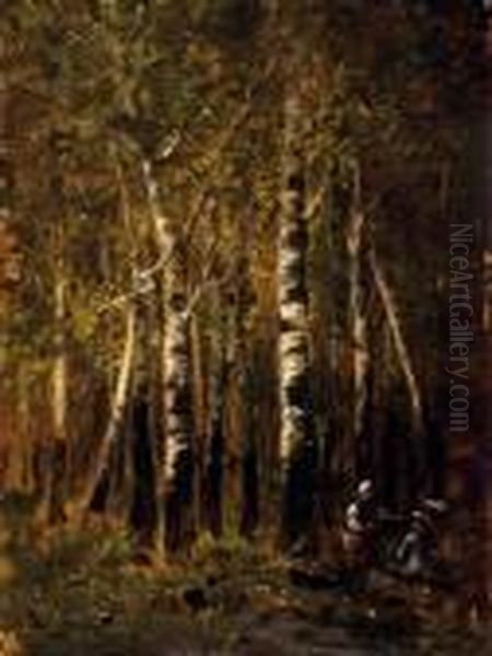 Walking In The Forest Oil Painting by Bela Von Spanyi