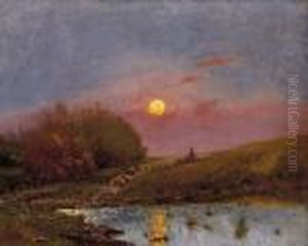 Sunset Oil Painting by Bela Von Spanyi