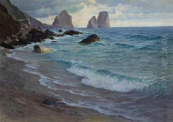 Capri - Kuste Mit Blick Auf Die Faraglioni Oil Painting by Paul von Spaun