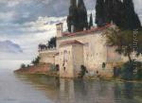 San Vigilio Am Gardasee Oil Painting by Paul von Spaun