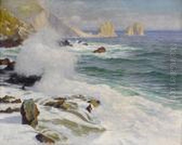 Capri-kuste Mit Den Faraglioni-felsen. Oil Painting by Paul von Spaun