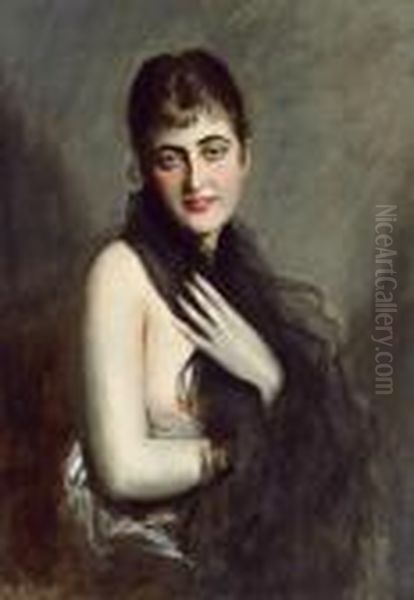 Bildnis Einer Dame Mit Tullschal Oil Painting by Boleslaw Von Szankowski