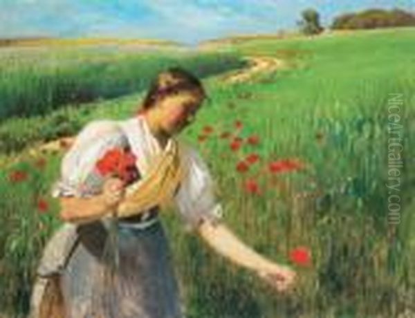 On The Field With Poppies Oil Painting by Paul Von Szinyei-Merse