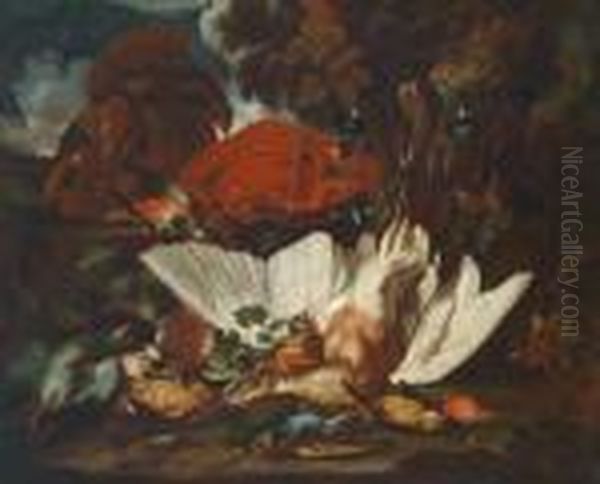 Ein Jagdstillleben Miterlegtem Federvieh Und Einer Pulvertasche Oil Painting by Frans Werner Von Tamm