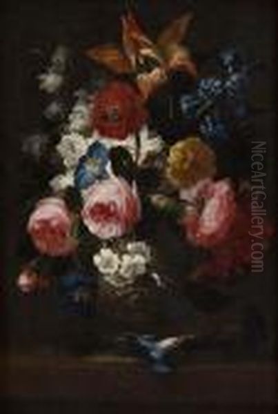 Rose E Altri Fiori In Un Vaso Su Un Piano Oil Painting by Frans Werner Von Tamm