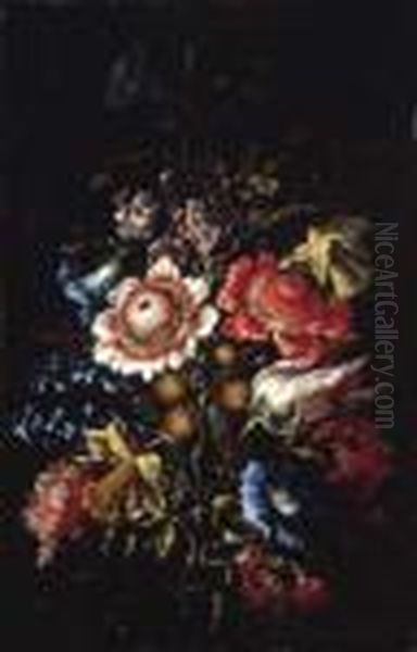 A) E B) Mazzo Di Fiori Oil Painting by Frans Werner Von Tamm