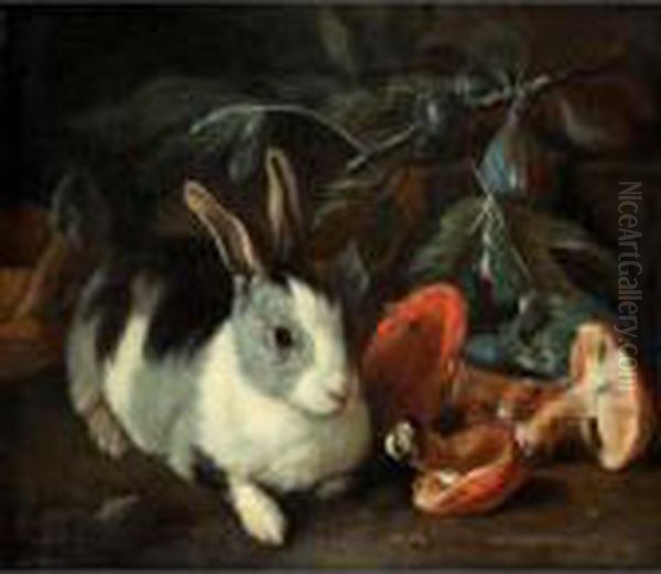 A Forest Floor With A Rabbit And Mushrooms Oil Painting by Frans Werner Von Tamm