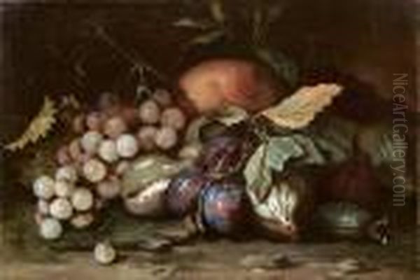 Uva, Fichi, Prugne, Arancia(?) Oil Painting by Frans Werner Von Tamm