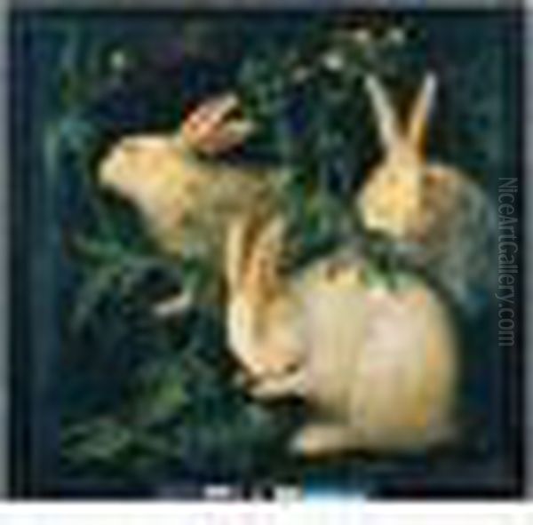 Three Rabbits In A Landscape Oil Painting by Frans Werner Von Tamm